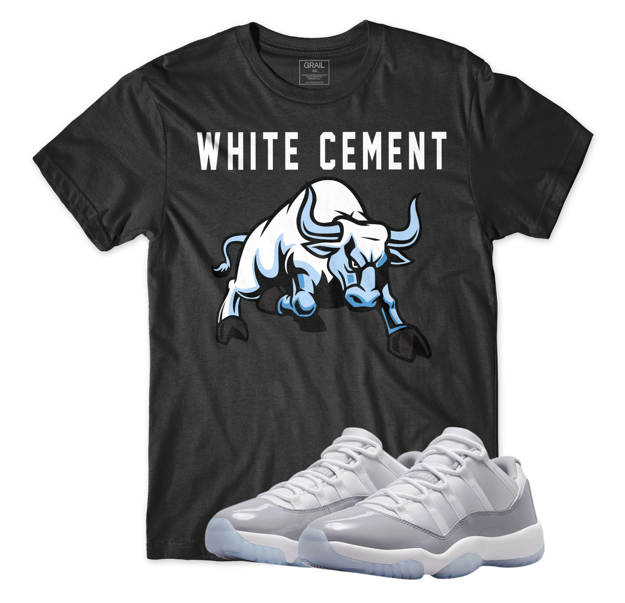 Air Jordan 11 Low White Cement  I Raging Bull T-Shirt