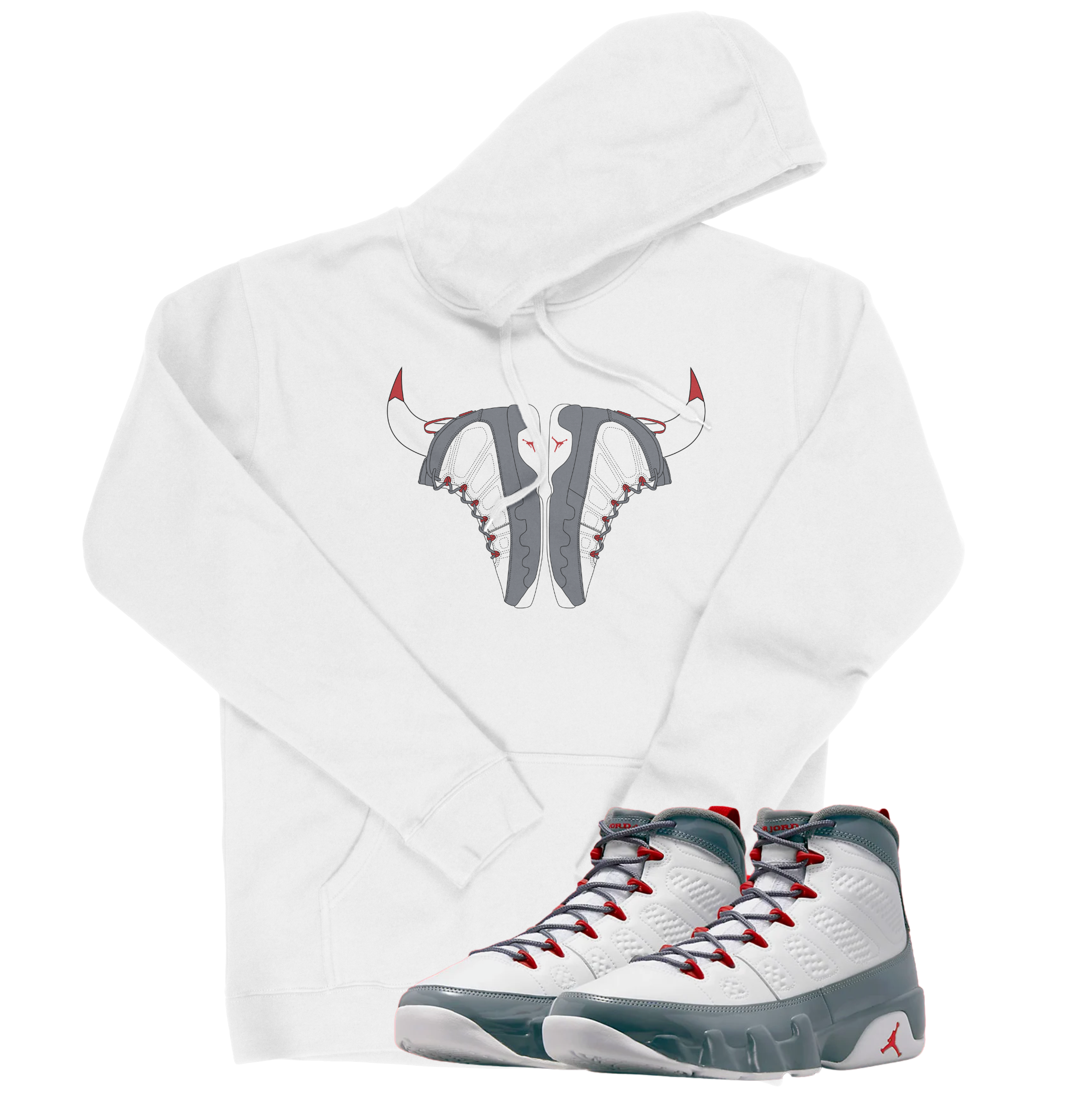 Air Jordan 9 Fire Red I Bull Hoodie | Air Jordan 9 Fire Red | Sneaker Match | Jordan Matching Outfits