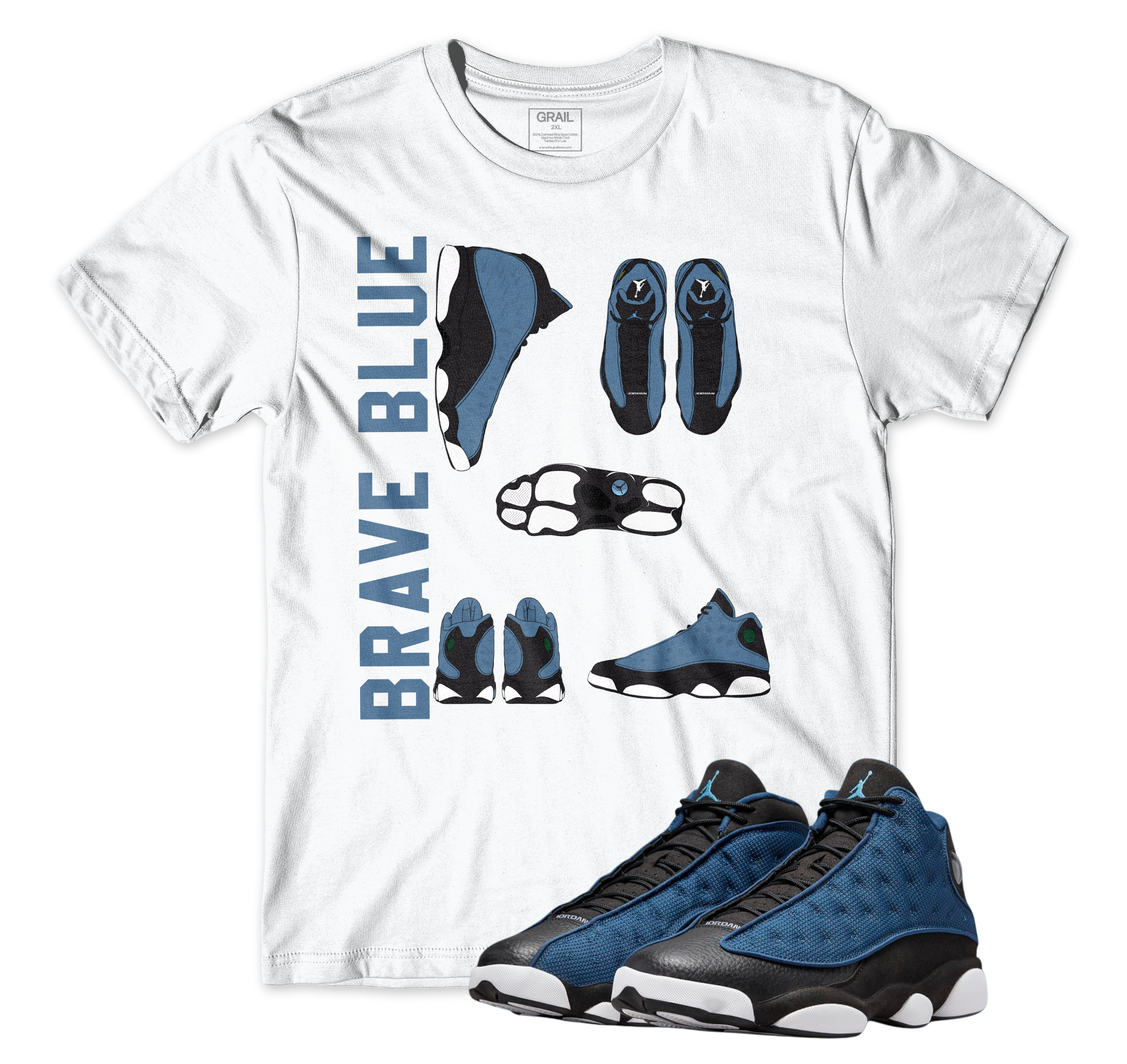 Air Jordan 13 Brave Blue I Blueprint Tee | Air Jordan 13 Brave Blue | Sneaker Match | Jordan Matching Outfits