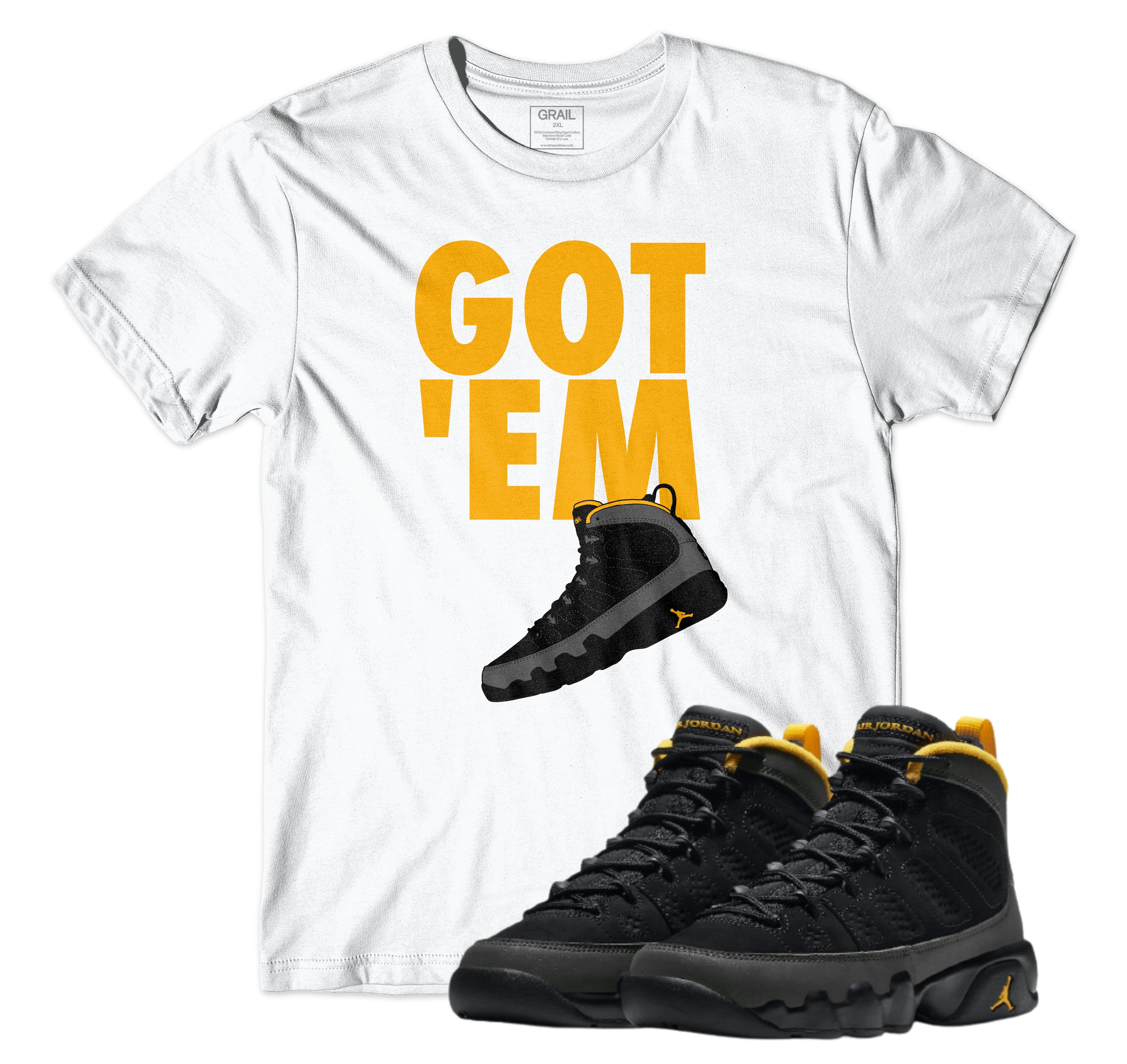 Air Jordan 9 University Gold I Got Em Tee | Air Jordan 9 | Sneaker Match | Jordan Matching Outfits
